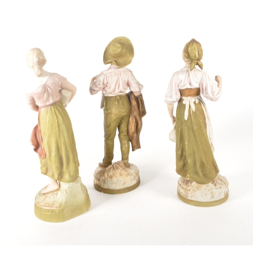 10 - Royal Dux Bohemia - Early 20th century Czech bisque porcelain figures. Comprised of a boy and a girl... 