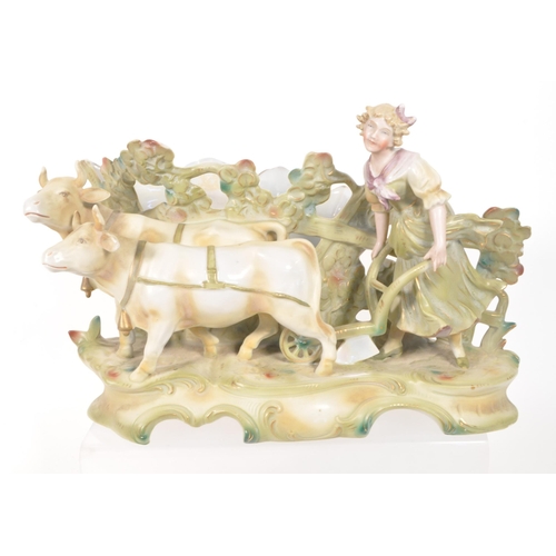 13 - Three continental 20th century bisque porcelain mantel piece planters in a green and cream colourway... 