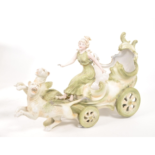 13 - Three continental 20th century bisque porcelain mantel piece planters in a green and cream colourway... 