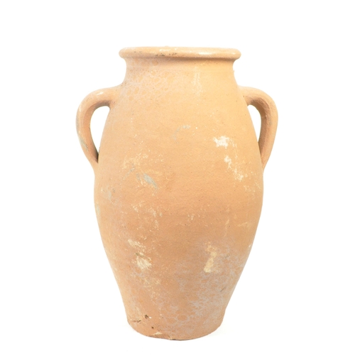 17 - Two 20th century terracotta earthernware pottery garden plant urns / vases. Comprised of a four hand... 