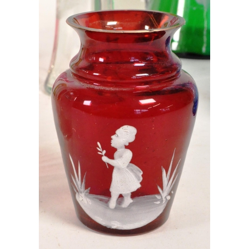 37 - A collection of 19th century Mary Gregory style bowls and vases. Hand painted enamelled design with ... 