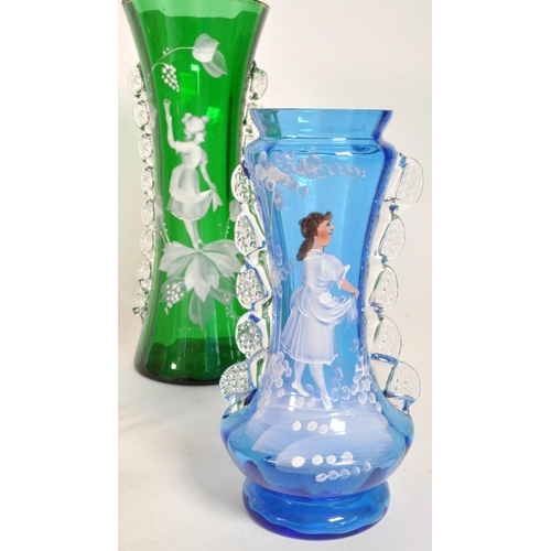 37 - A collection of 19th century Mary Gregory style bowls and vases. Hand painted enamelled design with ... 