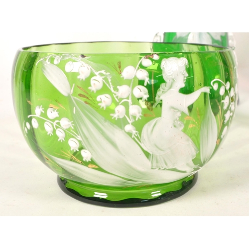 37 - A collection of 19th century Mary Gregory style bowls and vases. Hand painted enamelled design with ... 