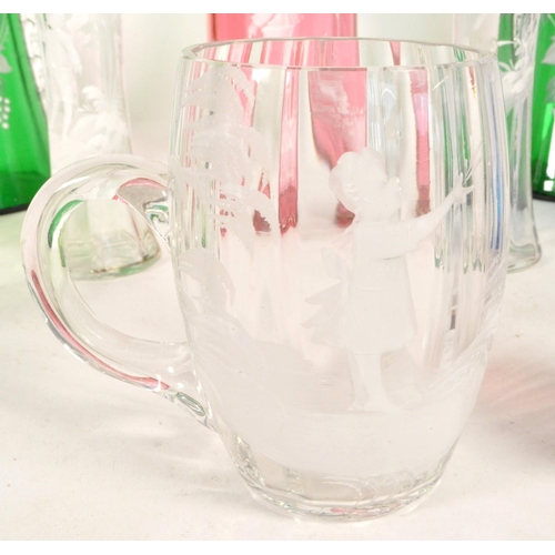 37 - A collection of 19th century Mary Gregory style bowls and vases. Hand painted enamelled design with ... 