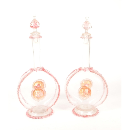 39 - Two late 19th century circa 1880 Italian Murano pink glass moonflask decanters. Salviati & Co. V... 