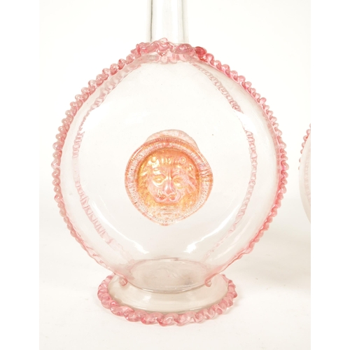 39 - Two late 19th century circa 1880 Italian Murano pink glass moonflask decanters. Salviati & Co. V... 