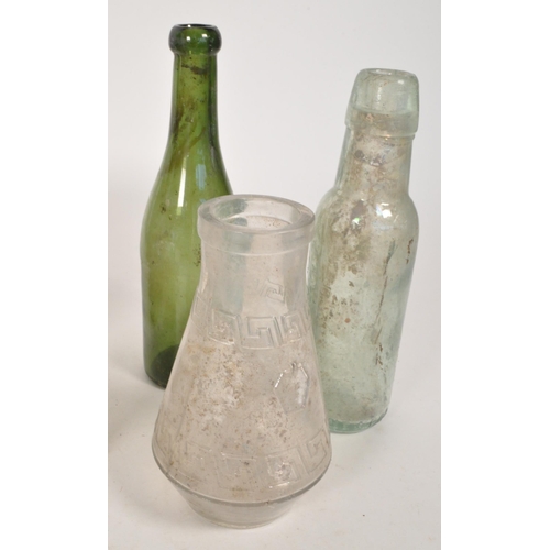 43 - Collection of Victorian 19th century glass bottles and stoneware storage jars. Advertising examples ... 