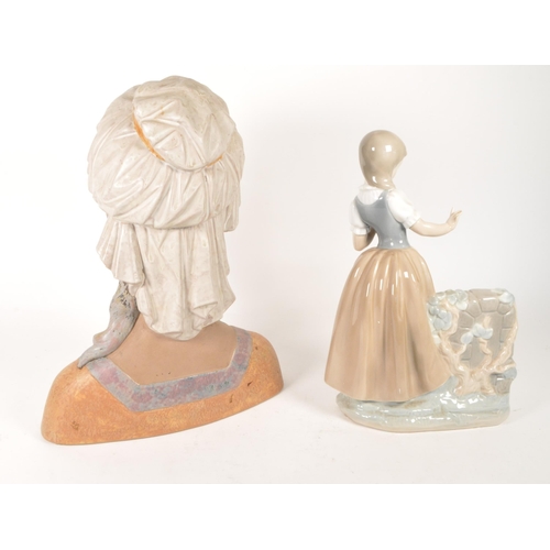 45 - Late 20th century Lladro porcelain 'Little Girl' bust numbered 1202 with a Nao porcelain 'Girl at We... 