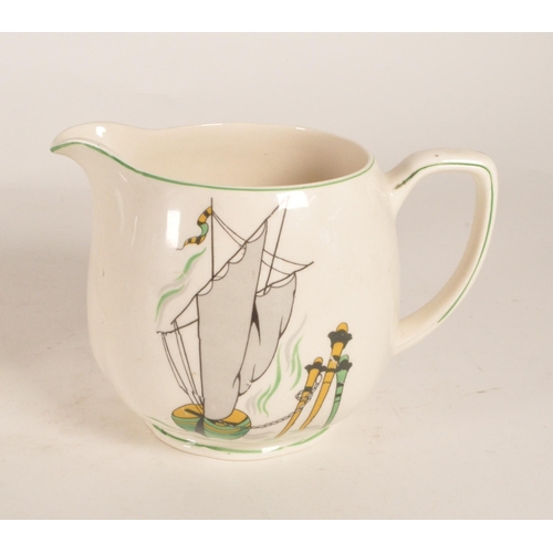 49 - New Hall Pottery - Three graduating mid century 1950s earthenware Staffordshire jugs. Each decorated... 