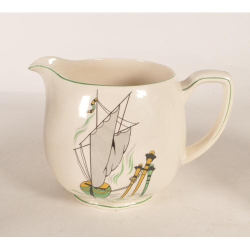 49 - New Hall Pottery - Three graduating mid century 1950s earthenware Staffordshire jugs. Each decorated... 