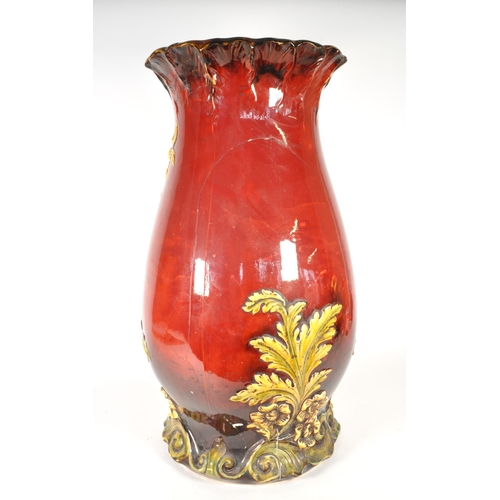 51 - 19th century Victorian large majolica earthenware floor standing vase. Featuring a burgundy / ruby g... 