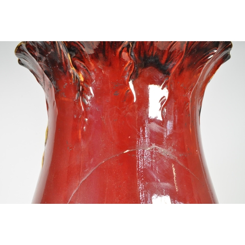 51 - 19th century Victorian large majolica earthenware floor standing vase. Featuring a burgundy / ruby g... 