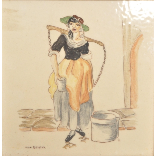 58 - Five 20th century vintage ceramic illustrated Pilkington tiles. Each tile is decorated with hand pai... 