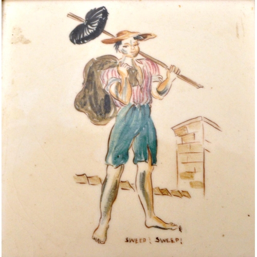 58 - Five 20th century vintage ceramic illustrated Pilkington tiles. Each tile is decorated with hand pai... 