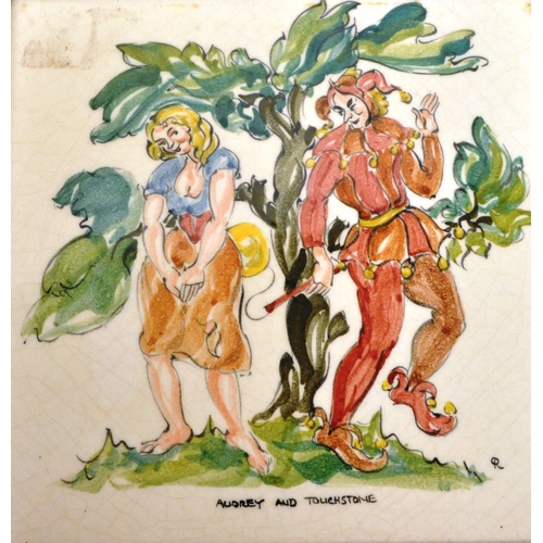 58 - Five 20th century vintage ceramic illustrated Pilkington tiles. Each tile is decorated with hand pai... 