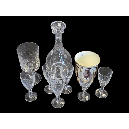 109 - 1973 Bristol 600th Anniversary glassware and china cup. Comprising six liqueur / sherry glasses, a g... 