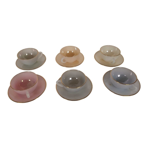 123 - A collection of mid century vintage lustre glassware. Comprising six French Arcopal coffee saucers a... 