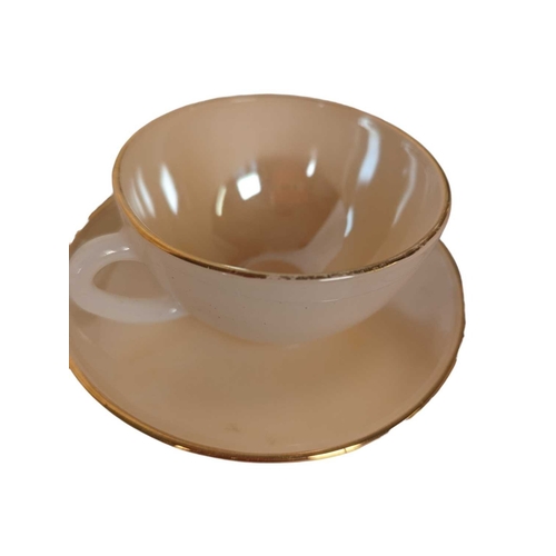 123 - A collection of mid century vintage lustre glassware. Comprising six French Arcopal coffee saucers a... 