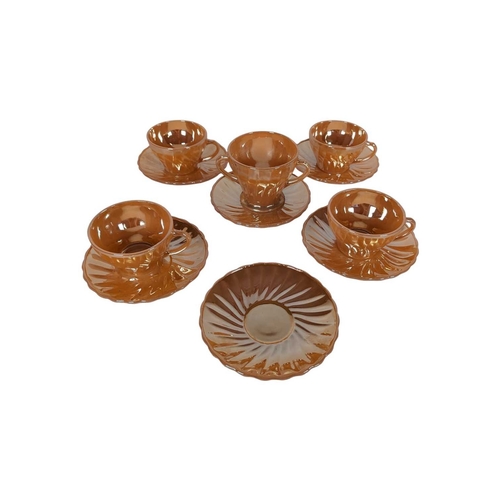 123 - A collection of mid century vintage lustre glassware. Comprising six French Arcopal coffee saucers a... 