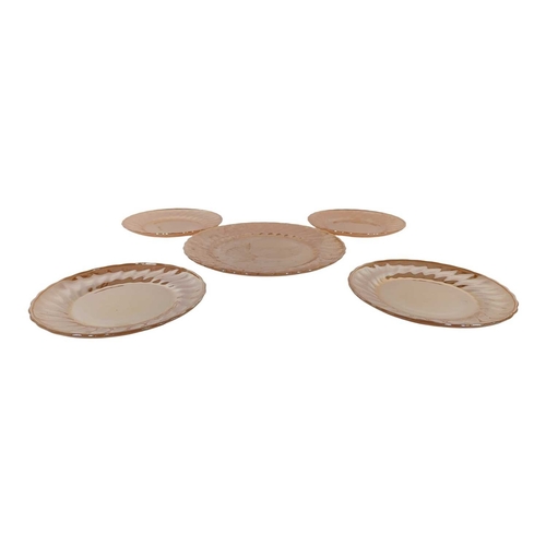 123 - A collection of mid century vintage lustre glassware. Comprising six French Arcopal coffee saucers a... 