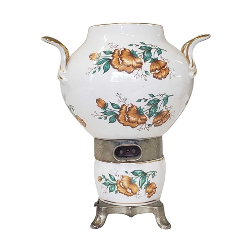 125 - A vintage 20th century Russian ceramic electric samovar / tea urn. Lidded top with twin handle and b... 