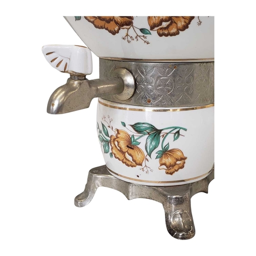 125 - A vintage 20th century Russian ceramic electric samovar / tea urn. Lidded top with twin handle and b... 