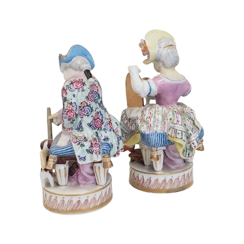 132 - Meissen, Germany - Pair of 18th century Meissen lady and man porcelain china figurines / sculptures.... 