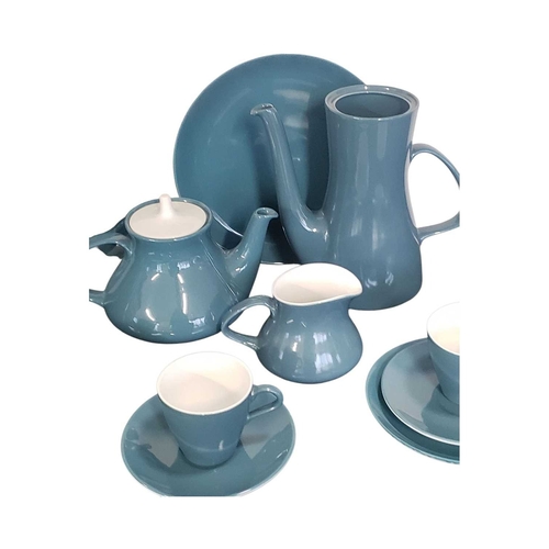 152 - Poole Pottery - Mid century vintage two tone pottery tea service. Comprising a tea pot, coffee cups,... 