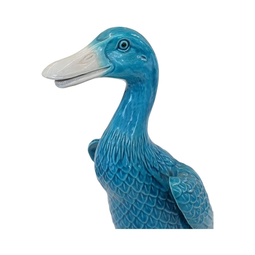 155 - Early 20th century Chinese porcelain duck figurine. Having fish scale style feathers blue colourway ... 