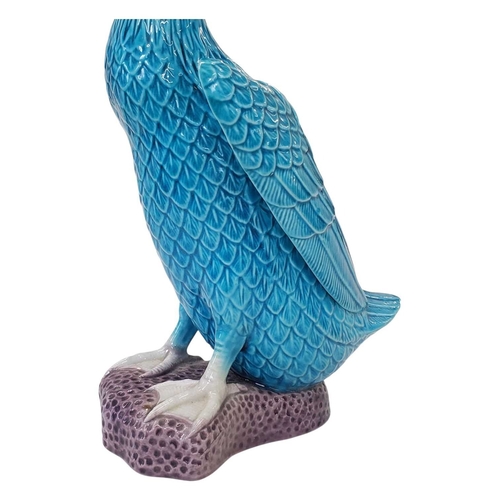 155 - Early 20th century Chinese porcelain duck figurine. Having fish scale style feathers blue colourway ... 