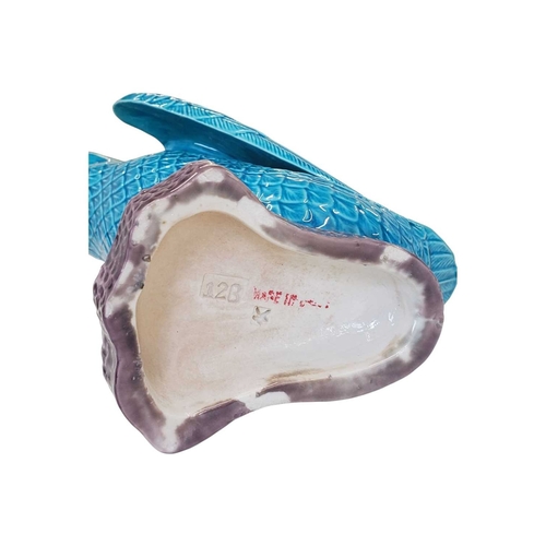 155 - Early 20th century Chinese porcelain duck figurine. Having fish scale style feathers blue colourway ... 