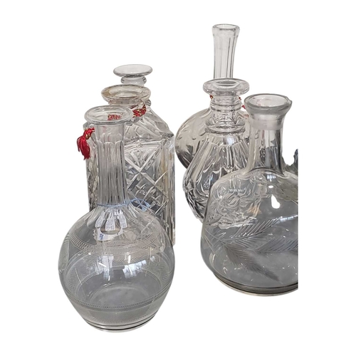159 - Collection of late 19th / 20th century vintage glass decanters and bottles. To include etched design... 