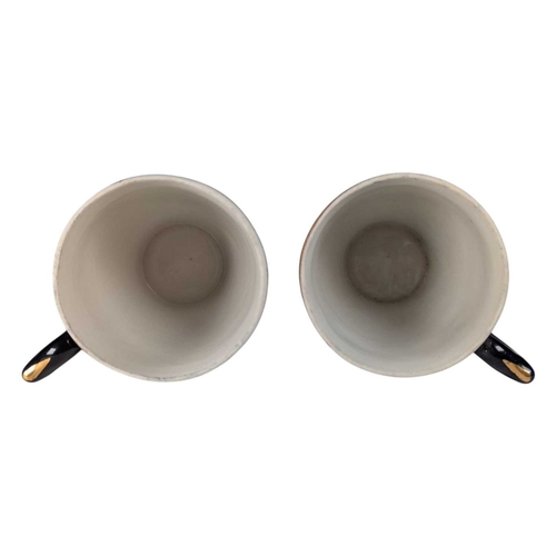 16 - A pair of 20th century cobalt blue vintage Soviet Dovbysh style porcelain cups / mugs. Decorated wit... 