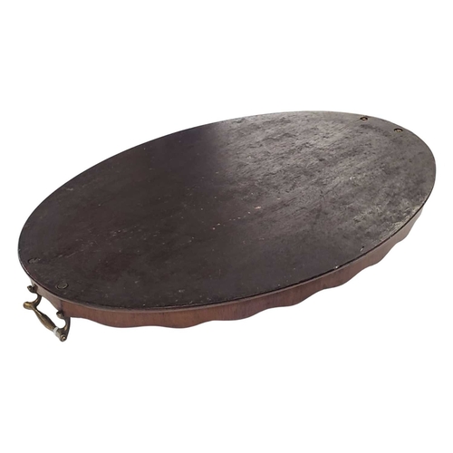 180 - Victorian 19th century mahogany inlaid serving carry tray. Shell inlaid decoration to centre in oval... 
