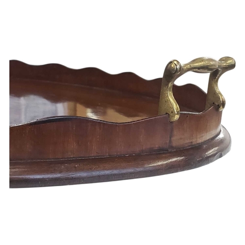 180 - Victorian 19th century mahogany inlaid serving carry tray. Shell inlaid decoration to centre in oval... 