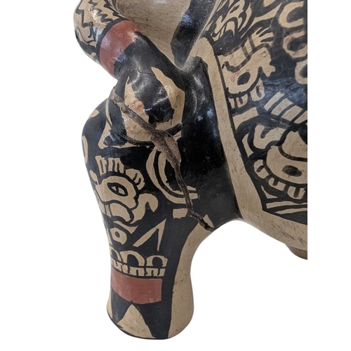 23 - Late 20th century pottery replica pre-columbian Mayan rattle pot / effigy vessel. Depicting a bulbou... 