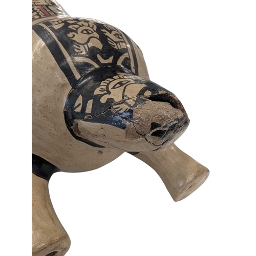 23 - Late 20th century pottery replica pre-columbian Mayan rattle pot / effigy vessel. Depicting a bulbou... 