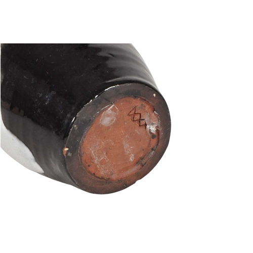 24 - Late 20th century studio pottery drip glaze vase. Of ovoid form with a black and white two tone drip... 