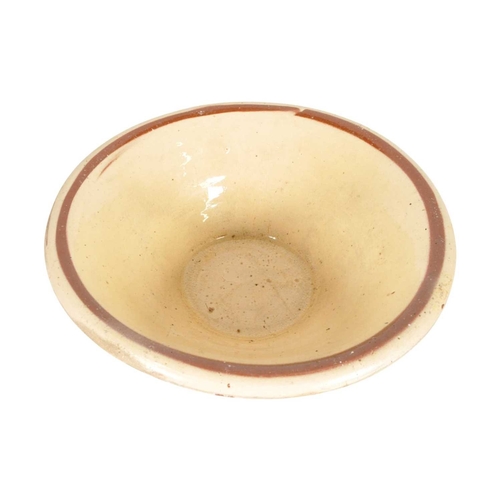 26 - Two 19th century Victorian French pancheon slipware earthenware dairy bowls. Comprised of a brown ex... 