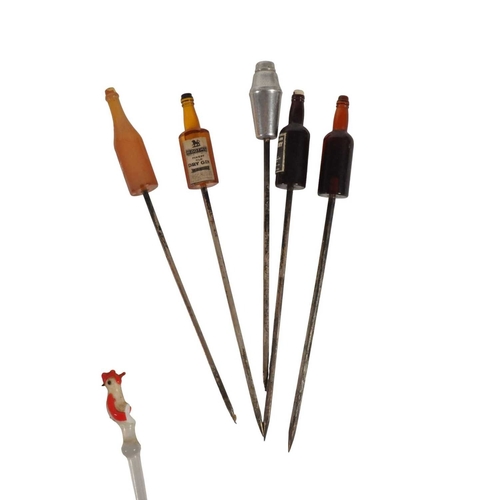 28 - Collection of mid century vintage novelty glass cocktail sticks / swizzlers. To include chickens, bo... 