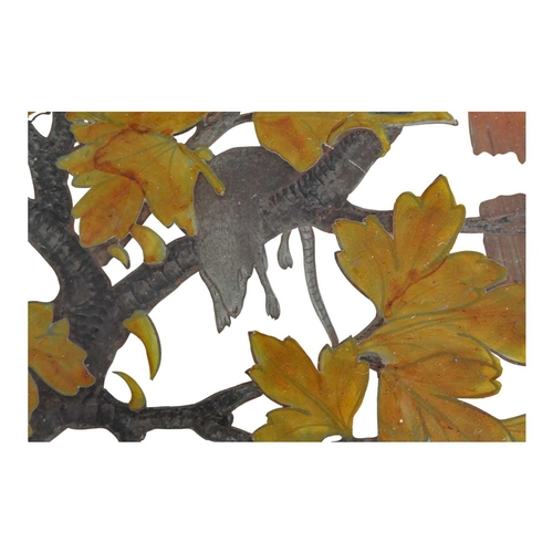 32 - 20th century vintage hand painted stained glass hanging panel. Of circular form with painted birds a... 