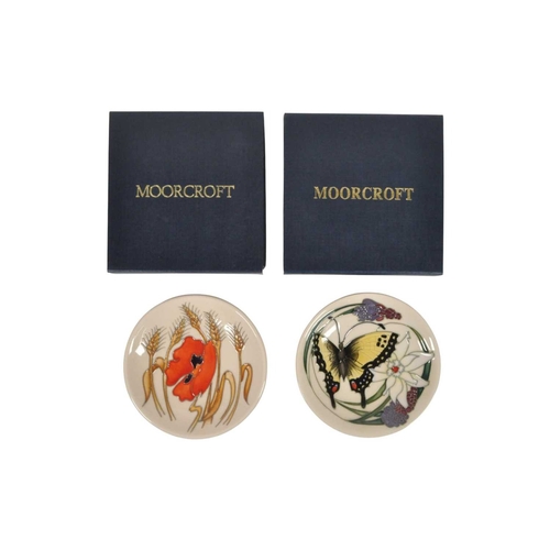 44 - Moorcroft - Two 2009 21st century ceramic pin dishes. Comprising an Emma Bosson butterfly patterned ... 