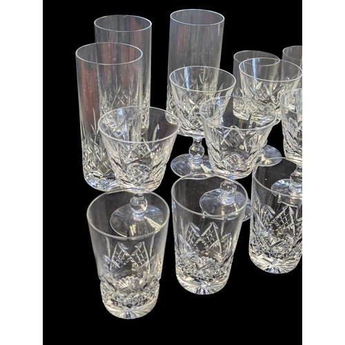 47 - A collection of vintage 20th century crystal cut glass glasses, including 6 highball and 9 whisky tu... 