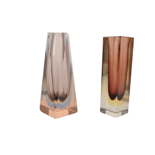 5 - Manner of Murano - Two mid century vintage studio art glass vases. One example of rectangular form i... 