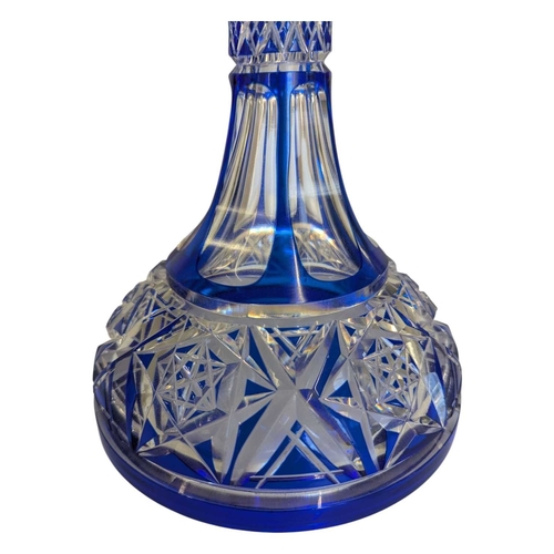 63 - Early 20th century vintage Czech Bohemian cobalt blue cut glass table lamp. Featuring a mushroom sha... 