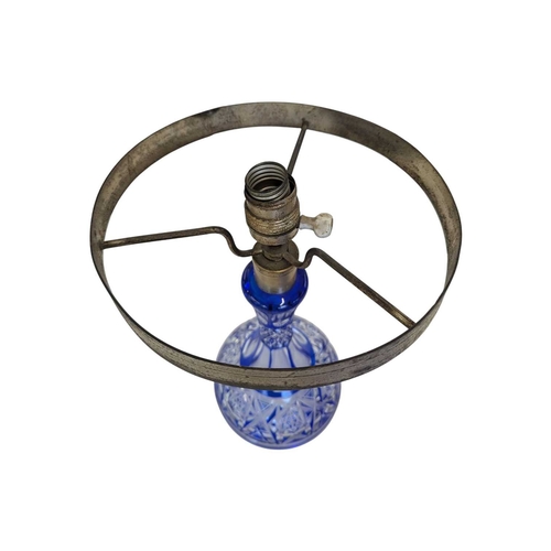 63 - Early 20th century vintage Czech Bohemian cobalt blue cut glass table lamp. Featuring a mushroom sha... 