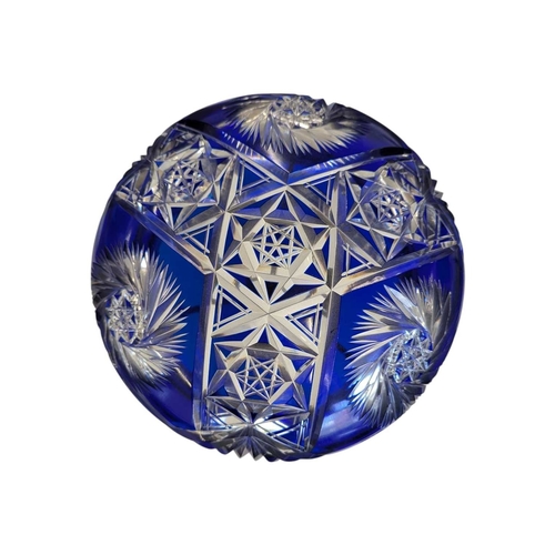 63 - Early 20th century vintage Czech Bohemian cobalt blue cut glass table lamp. Featuring a mushroom sha... 