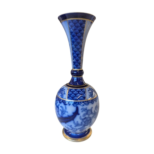 72 - James Macintyre - Late 19th century ceramic Aurelian ware blue and white vase. Featuring a bulbous b... 