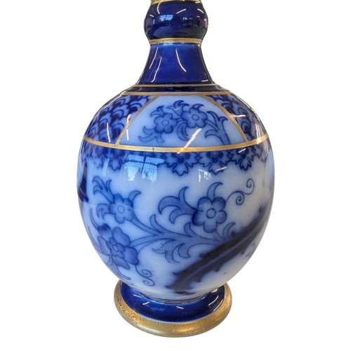 72 - James Macintyre - Late 19th century ceramic Aurelian ware blue and white vase. Featuring a bulbous b... 