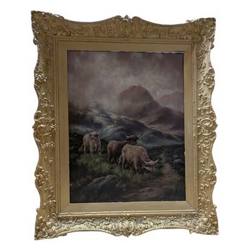 581 - Frank Bennett (19th century) - a 19th century oil on canvas Highland Cows painting. The painting dep... 